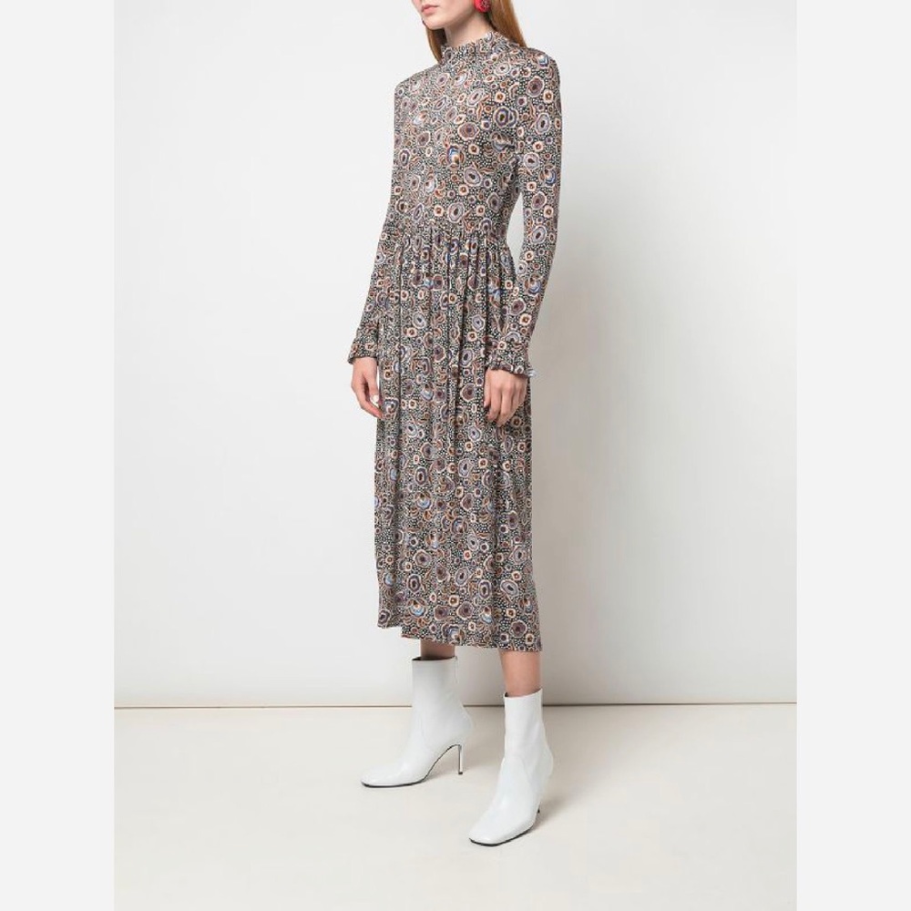 Stone Goya funnel neck posey dots print dress
